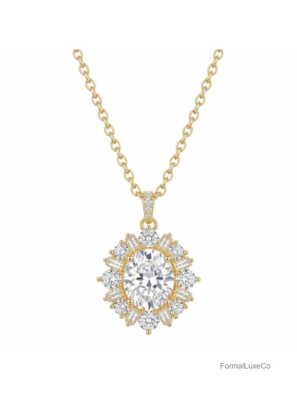 14K Gold Plated CZ Sunburst Halo Pendant Necklace Adjustable Women